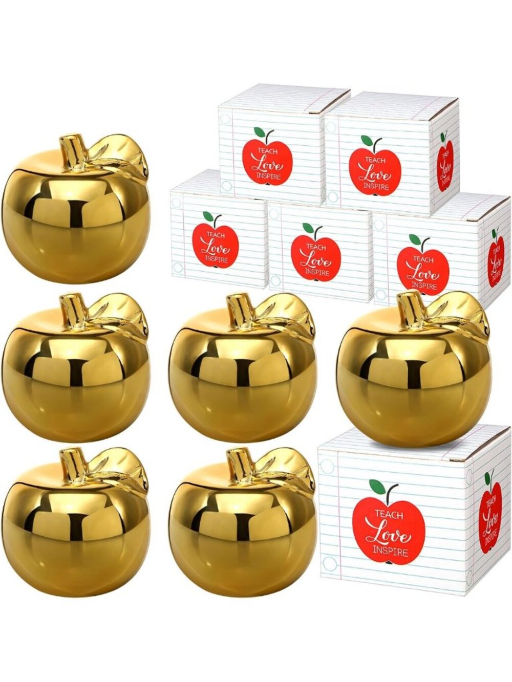 Set of 6 Golden Ceramic Apples - Perfect Teacher Gifts & Awards, Home Decor